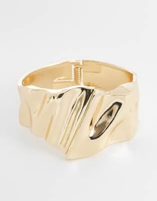 Asos Design Cuff Bracelet With Molten Design In Gold
