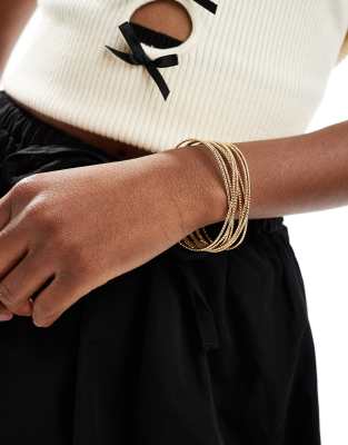 Asos Design Cuff Bracelet With Multi Fine With Design In Gold Tone