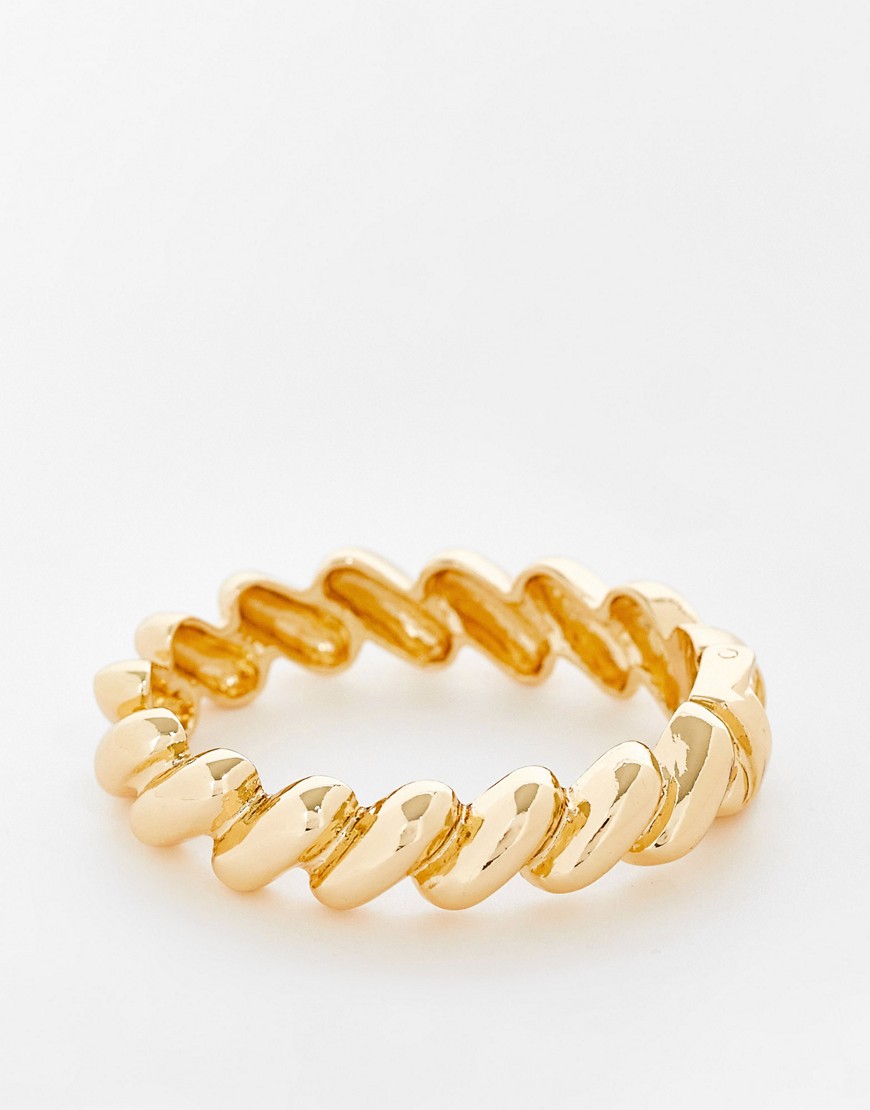 ASOS DESIGN cuff bracelet with squiggle design in gold tone