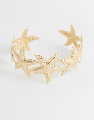 Asos Design Cuff Bracelet With Starfish Design In Gold
