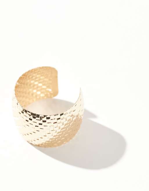 ASOS DESIGN cuff bracelet with textured weave design in gold tone | ASOS