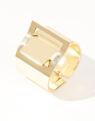 Asos Design Cuff Bracelet With Thread Through Detail In Gold