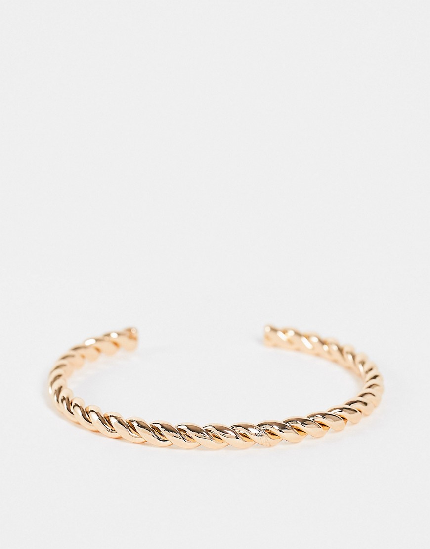 Asos Design Cuff Bracelet With Twist Design In Gold Tone