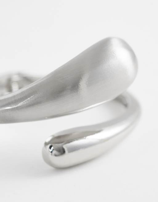 ASOS DESIGN cuff bracelet with wrap around molten detail with shiny and brushed silver tone - SILVER, 3 of 3