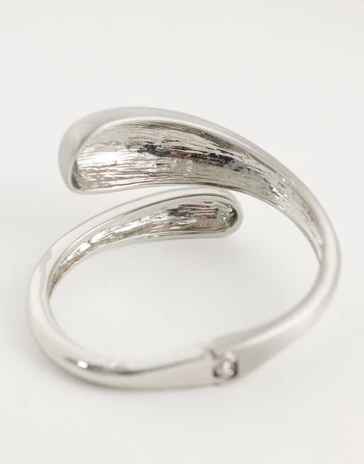 ASOS DESIGN cuff bracelet with wrap around molten detail with shiny and brushed silver tone - SILVER, 3 of 3