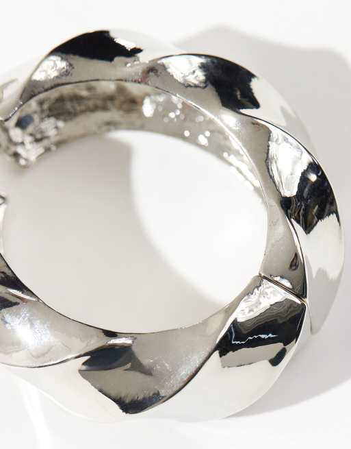 ASOS DESIGN cuff bracelet with XL twist detail in silver tone, 2 of 4