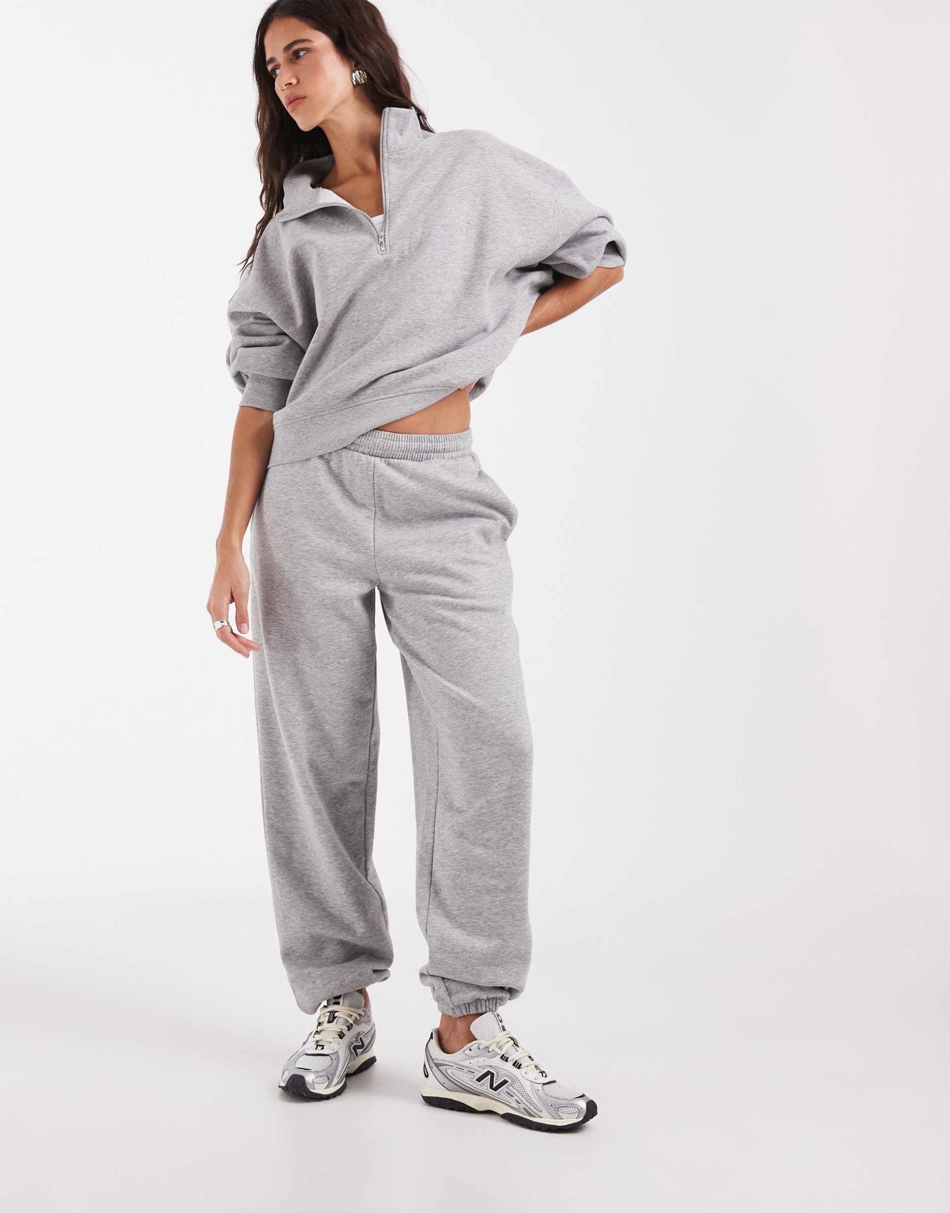 ASOS DESIGN cuffed brushback joggers in grey marl