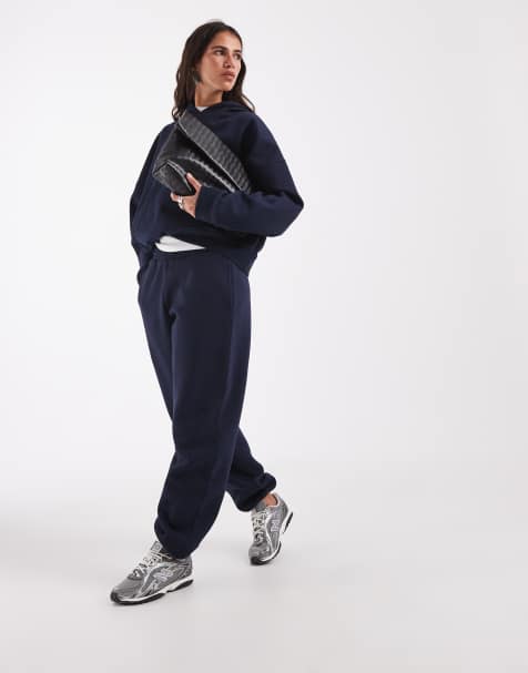 ASOS DESIGN cuffed brushback sweatpants in navy - view 1