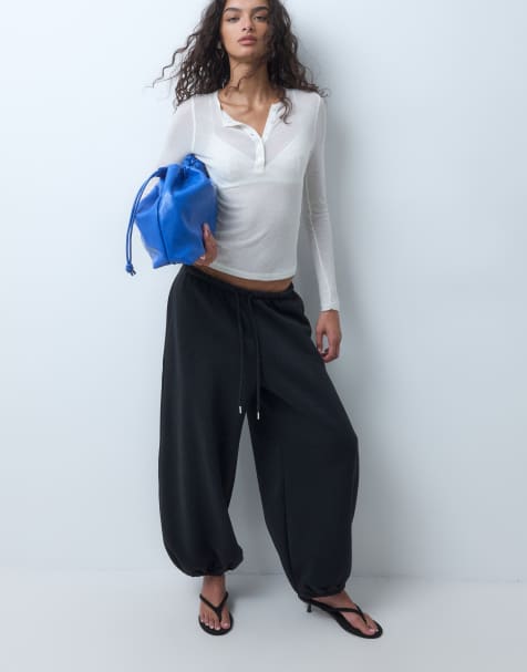 ASOS DESIGN cuffed hem balloon co-ord jogger in black - view 1