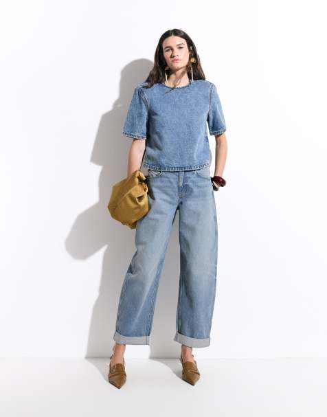ASOS DESIGN cuffed hem relaxed mom jeans in midwash blue - view 1