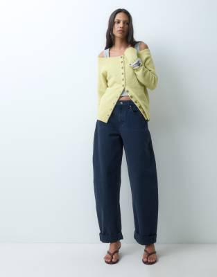 Asos Design Cuffed Hem Slouchy Jeans In Blue