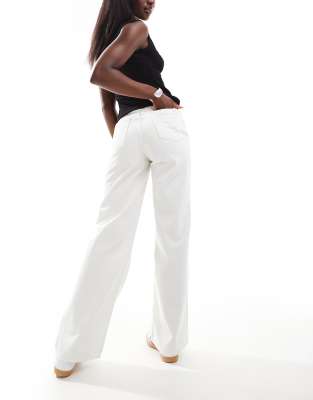 Asos Design Barrel Leg Chino Pants With Button Tab Detail In White