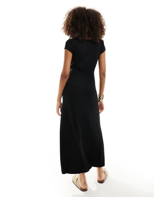 ASOS DESIGN cuffed sleeve button front midi tea dress in black, 3 of 4