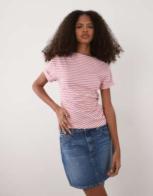 Asos Design Cuffed Sleeves Ruched Sides T-shirt In Animal Print