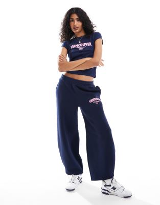 Asos Design Cuffed Sweatpants With Vancouver Graphic In Navy - Part Of A Set