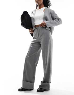 cuffed wide leg tailored pants in gray