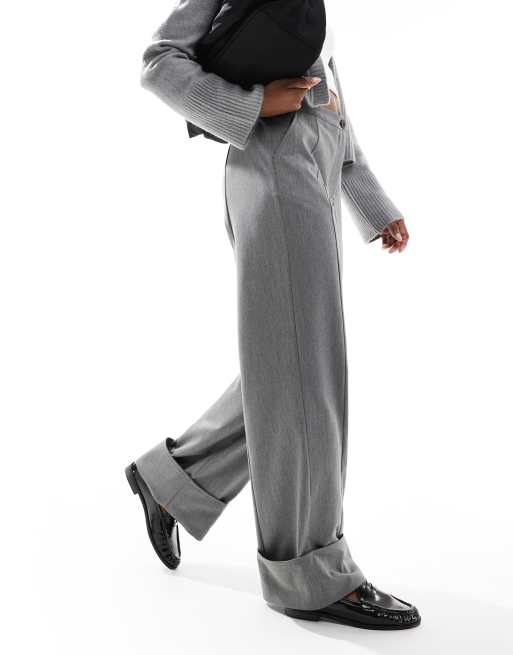 ASOS DESIGN cuffed wide leg tailored pants in gray | ASOS