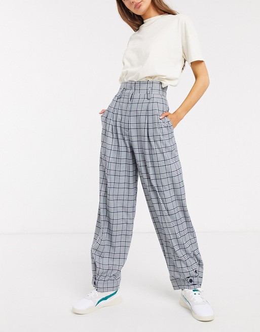 ASOS DESIGN cuffed wide leg trousers in check