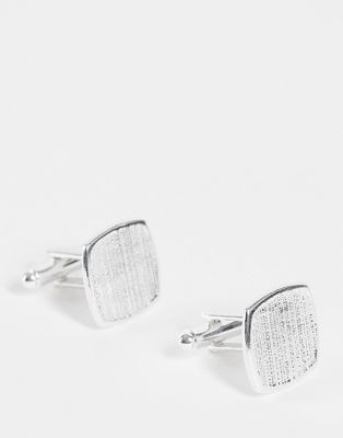 ASOS DESIGN wedding cufflinks with bevelled detail in silver tone