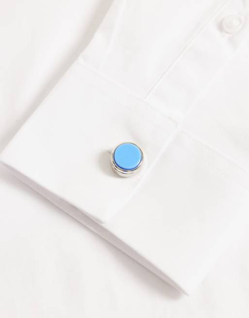 ASOS DESIGN Cufflinks with blue enamel in silver tone, 2 of 3