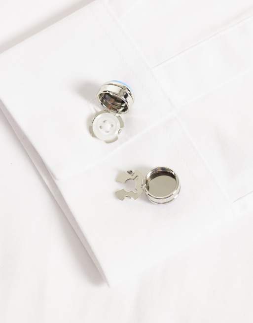 ASOS DESIGN Cufflinks with blue enamel in silver tone, 3 of 3