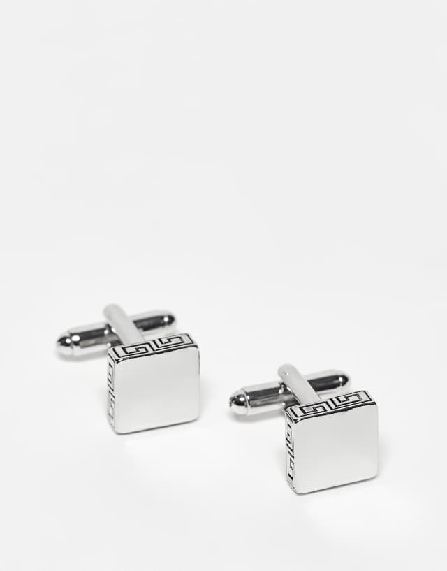 ASOS DESIGN cufflinks with greek wave engraving in silver tone