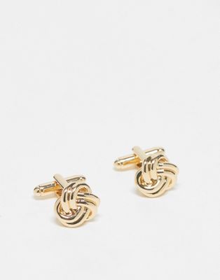 Asos Design Cufflinks With Knot Design In Gold Tone