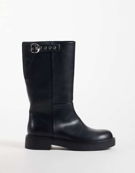 ASOS DESIGN Culhane pull on trucker mid calf boots in black - view 1
