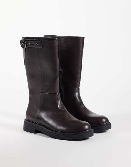 ASOS DESIGN Culhane pull on trucker mid calf støvler i chokolade, 2 af 4