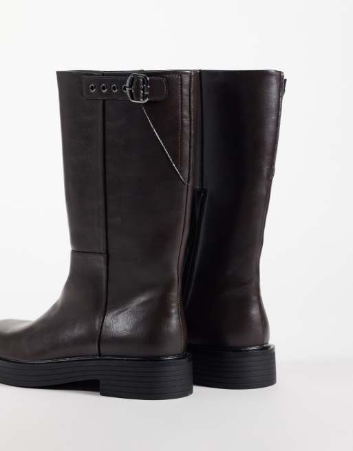 ASOS DESIGN Culhane pull on trucker mid calf støvler i chokolade, 4 af 4