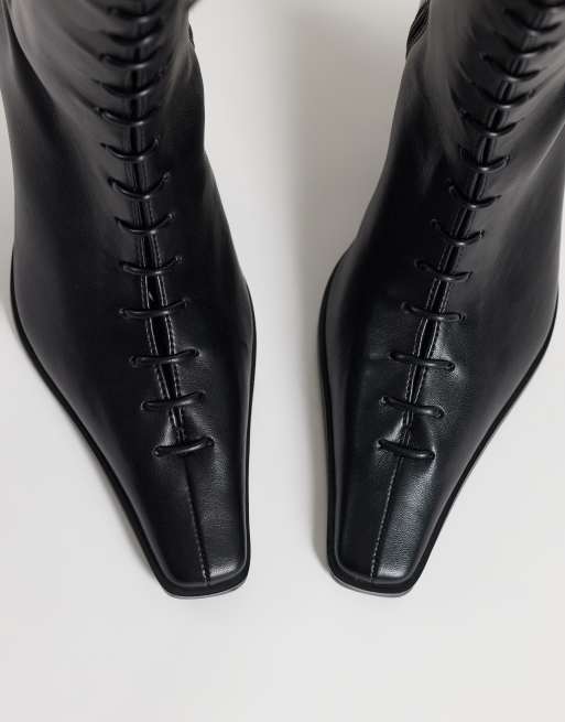 ASOS DESIGN Cullen lace up heeled knee boots in black, 2 of 5