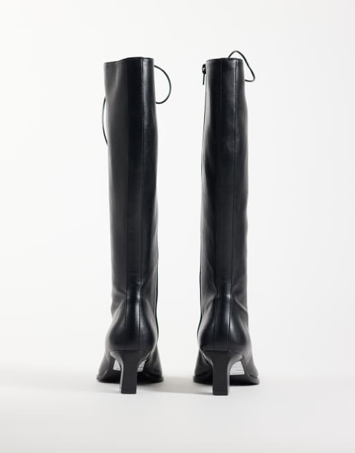 ASOS DESIGN Cullen lace up heeled knee boots in black, 3 of 5