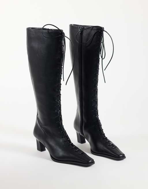 ASOS DESIGN Cullen lace up heeled knee boots in black, 5 of 5