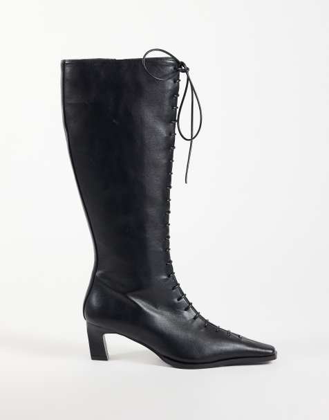 ASOS DESIGN Cullen Schnür-Kniestiefel mit Absatz in Schwarz - view 1