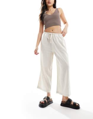 ASOS DESIGN - Culotte in Naturfarbe mit Leinenanteil und elastischem Bund-Neutral