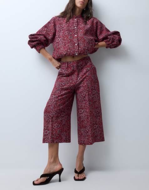 ASOS DESIGN culotte jacquard de flores en tapiz rojo - view 1