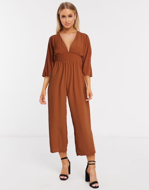 ASOS DESIGN - Culotte-jumpsuit met kimonomouwen in terracotta