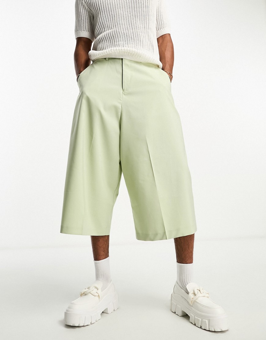 Asos Design Culotte Pants In Pale Green
