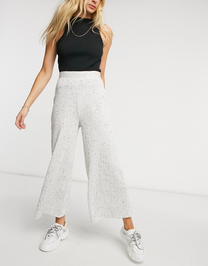 ASOS DESIGN culotte pants in rib with tie waist in white heather