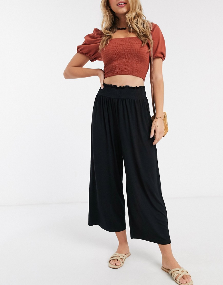 ASOS DESIGN CULOTTE PANTS WITH SHIRRED WAIST-BLACK,SWT