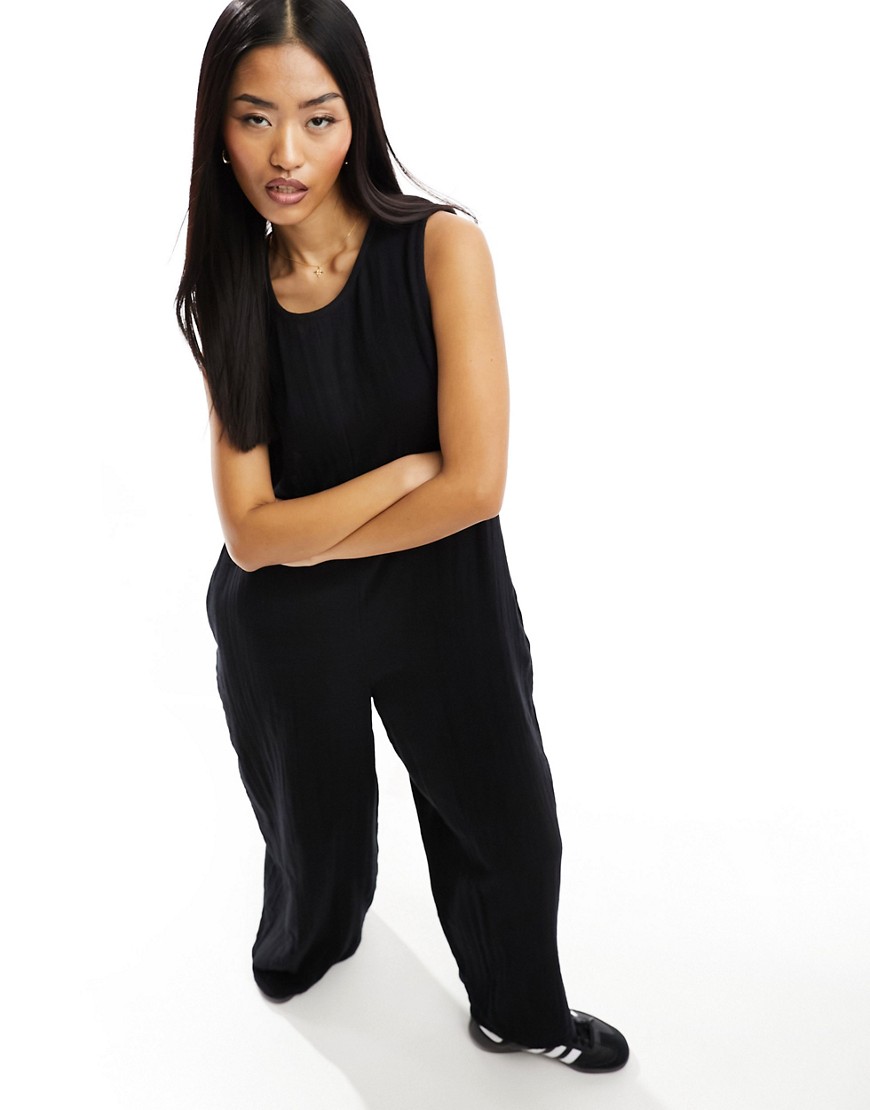 Asos Design Culotte Romper Jumpsuit With Pockets In Black