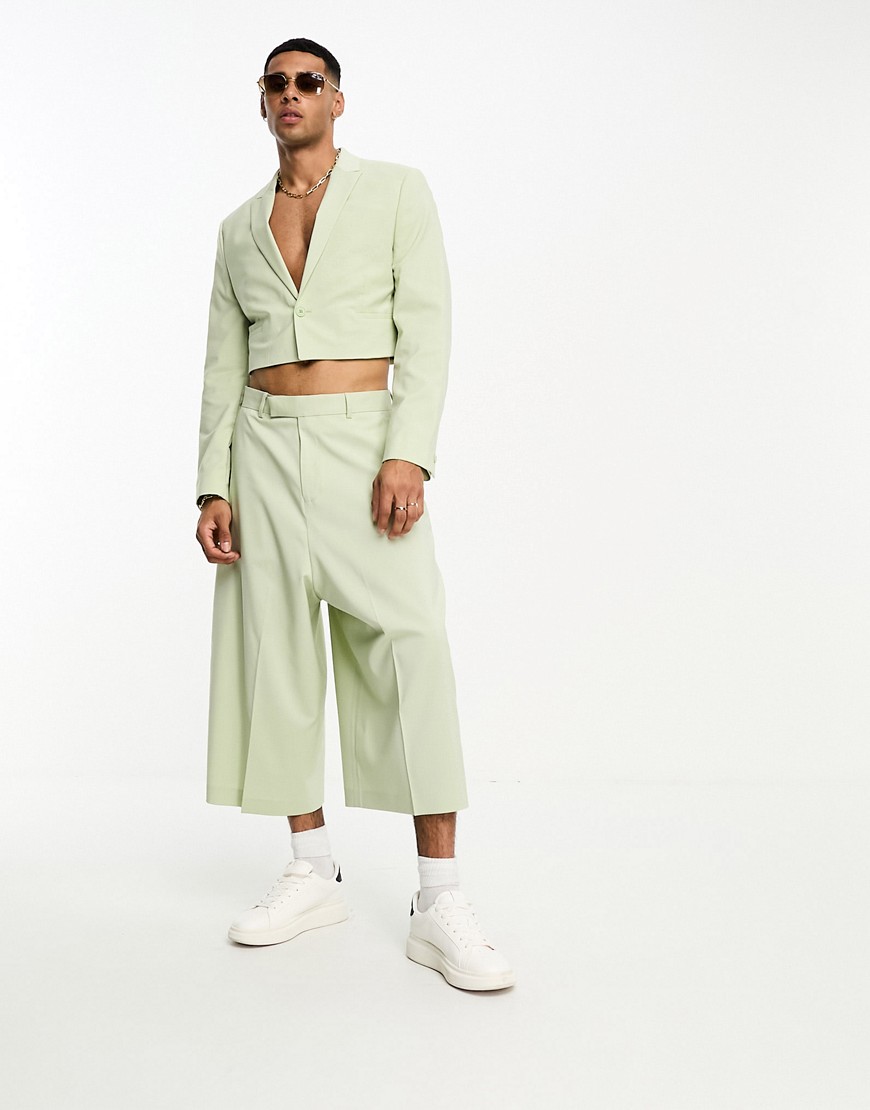 Asos Design Culotte Suit Pants In Pale Green