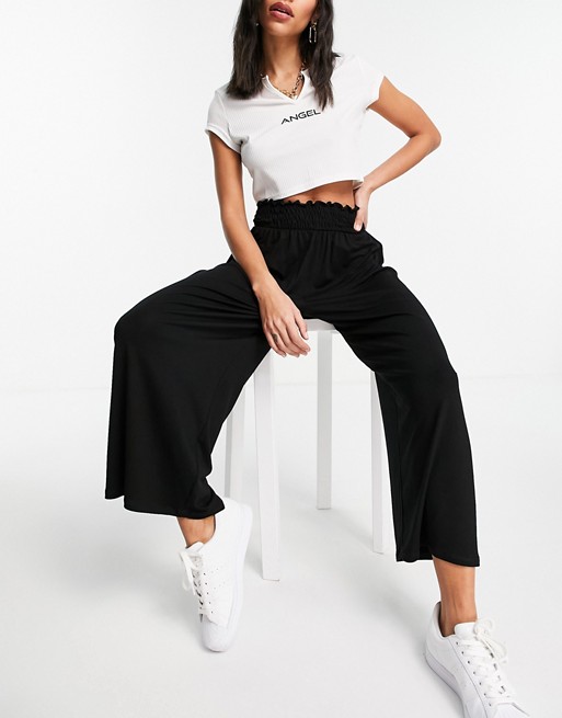 ASOS DESIGN culotte trouser with shirred waist in black