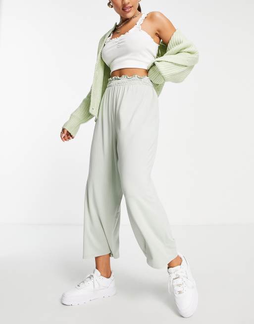 ASOS DESIGN culotte trouser with shirred waist in moss green | ASOS