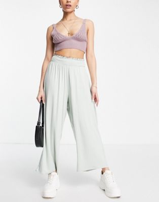 ASOS DESIGN culotte trouser with shirred waist in sage | ASOS