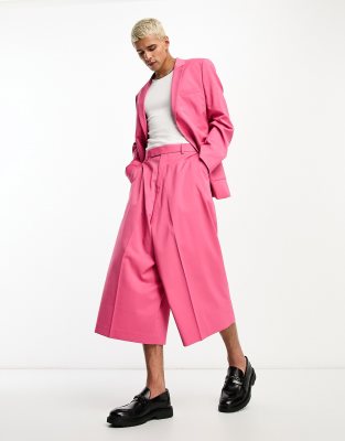 ASOS DESIGN Mix & Match suit with linen in hot pink