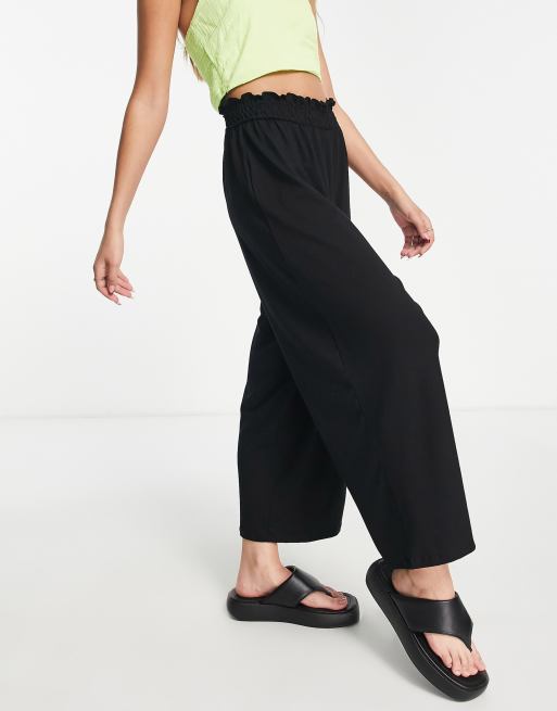 ASOS DESIGN - Culottebroek met gesmokte taille in zwart