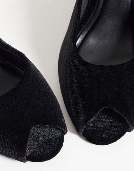 ASOS DESIGN - cuñas peep toe negras de terciopelo, 4 de 4