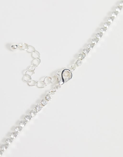 ASOS DESIGN cup chain with crystal detail in silver tone