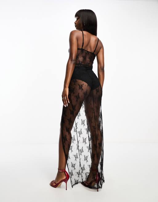 Sheer Lace Bandeau Maxi Dress